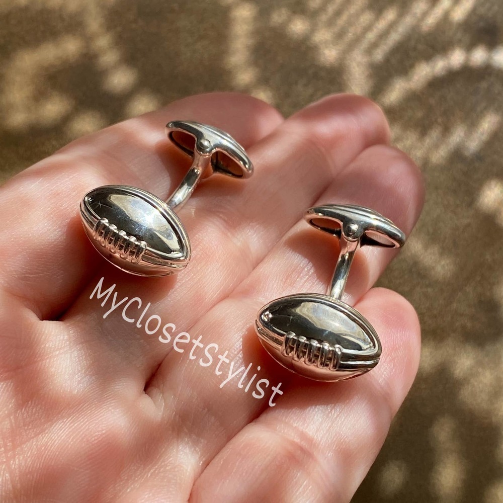 NEIMAN MARCUS Football Cufflinks Sterling Silver NEW! Rare GIFT LINKS OF LONDON